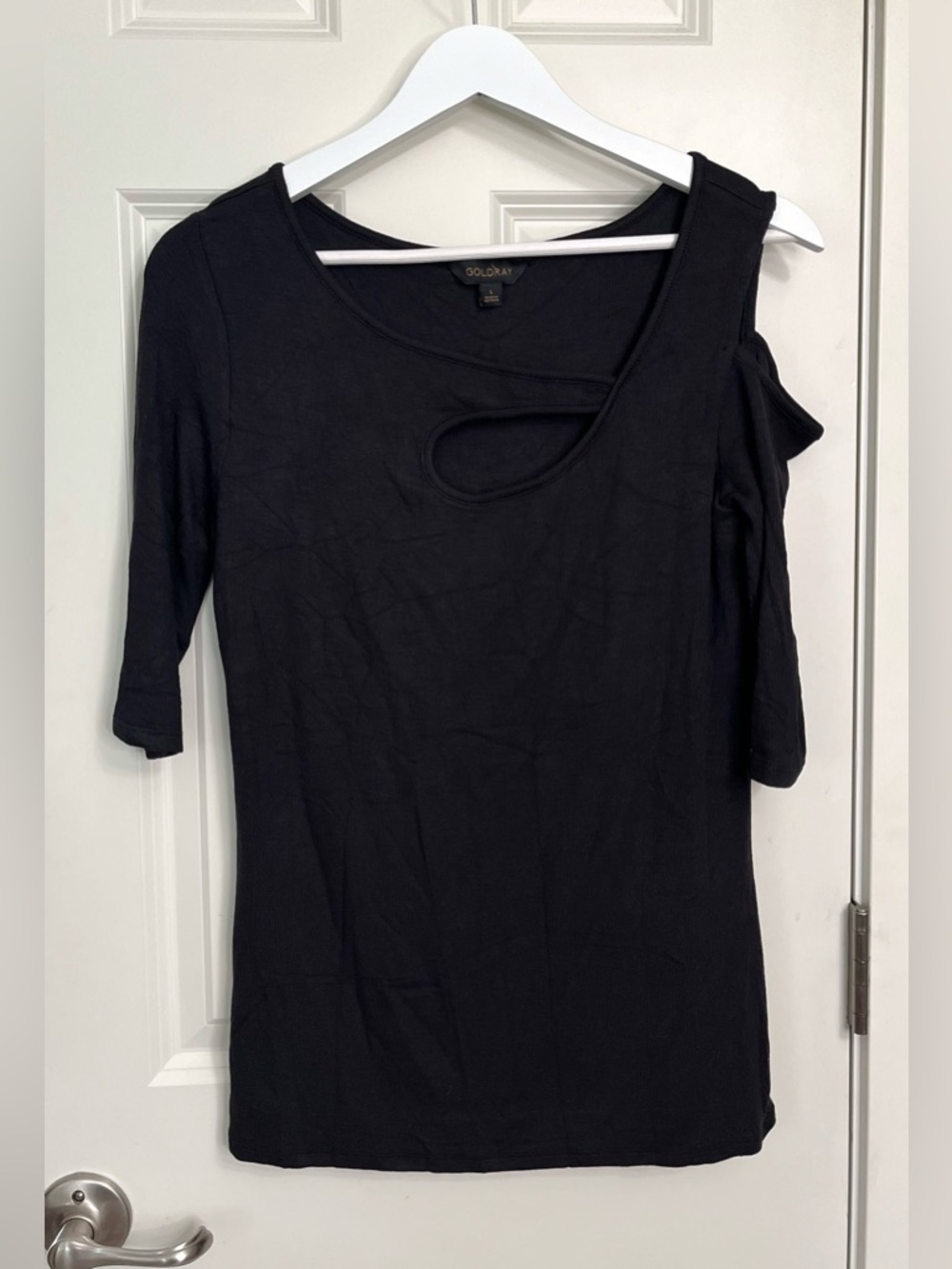Goldray Asymmetrical Cold Shoulder Ribbed Top NWOT